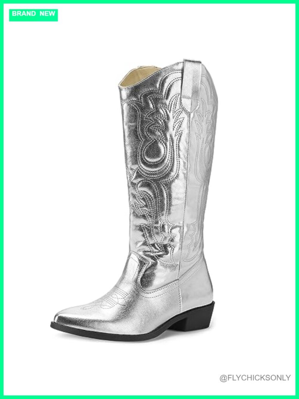 Cowboy Boots Women Mid Calf Western Pointed Toe Chunky Heel Pull On